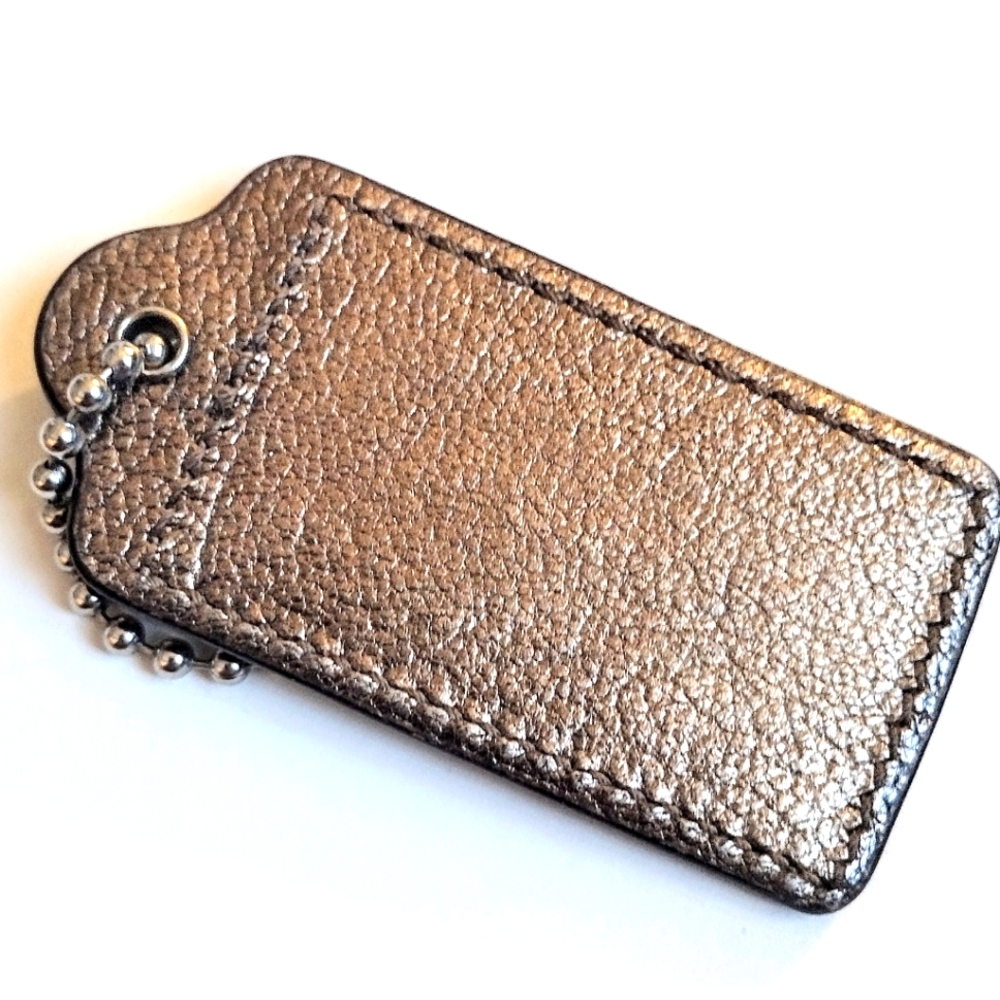 🤎 3" XL Coach Vintage Metallic Espresso Brown Leather Hang Tag Bag Fob Keychain - Picture 5 of 6